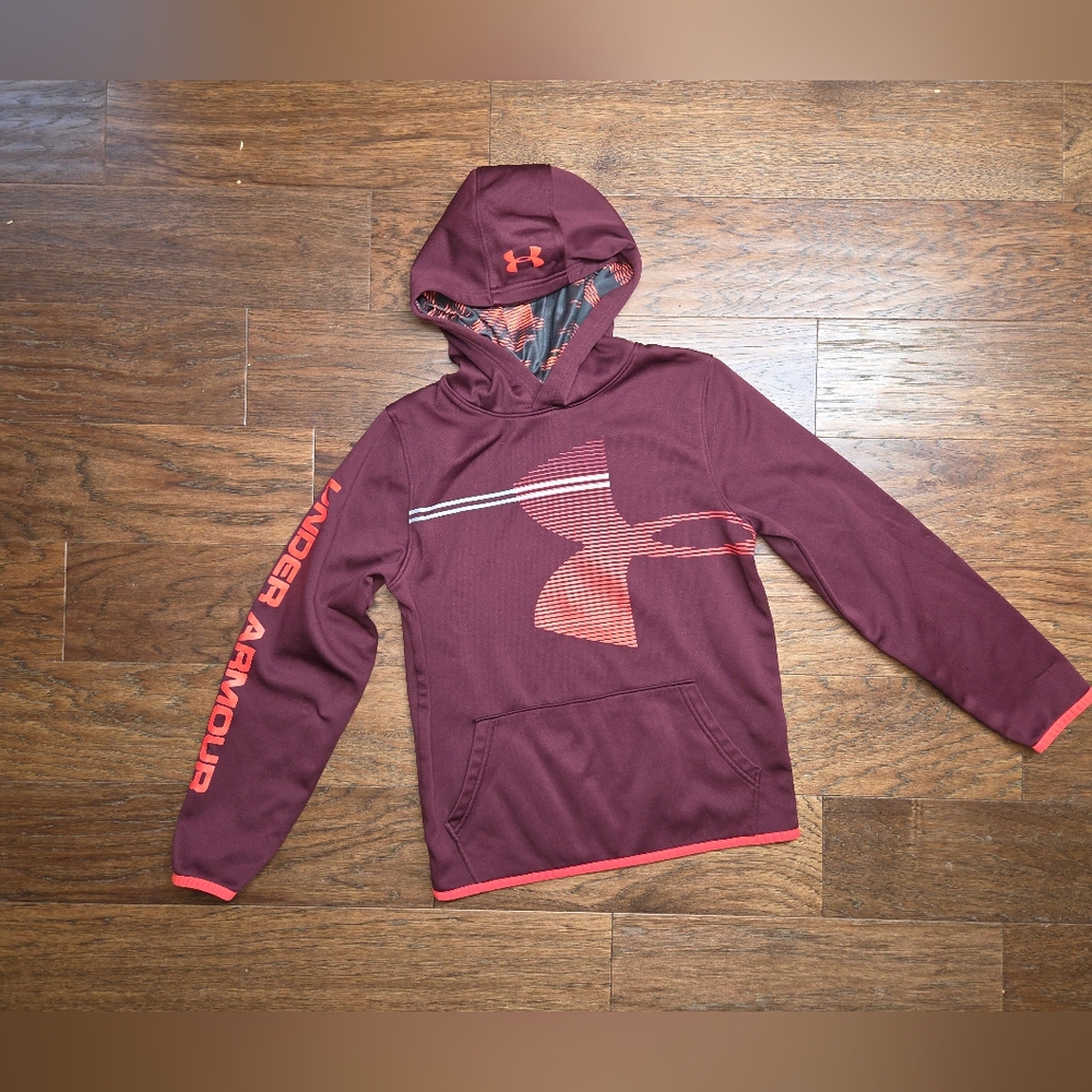 Under Armour Burgundy Hoodie with Graphic Youth Large